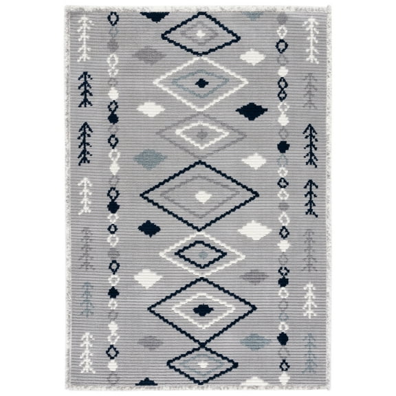 SAFAVIEH Marrakesh Lillian Medallion Polyester Area Rug, Grey/Navy, 4' x 6'