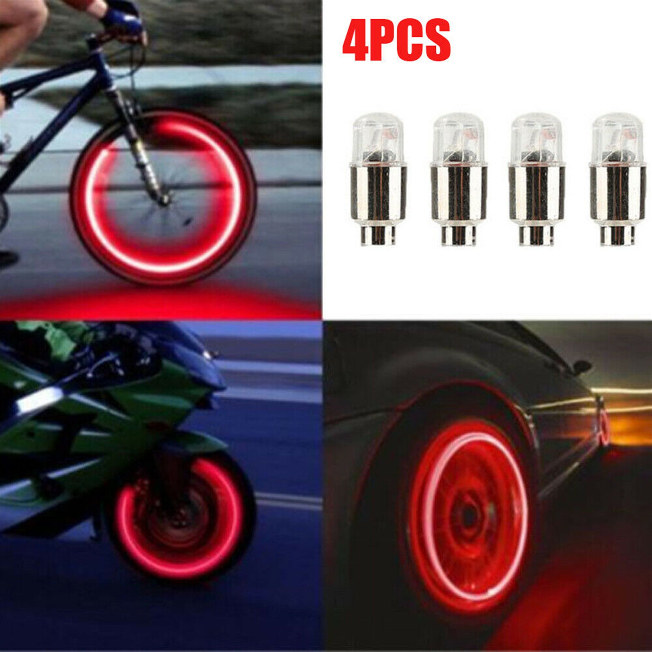 4pcs Car Bicycle Wheel Tire Tyre Air Valve Stem Screws LED Light Accessories 