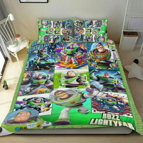 3 Piece Bedding Set For Buzz Lightyear Comforter Cover Set Cute Duvet Cover Sets Super Soft Teens Bedding Set Kids Bedroom Gifts，1 Duvet Cover with 2 Pillowcases Twin