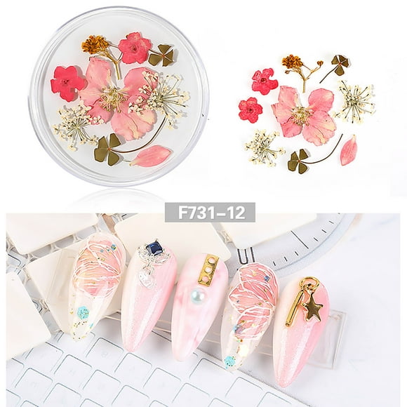 Uñas postizas, regalos para mujeres, decoración de uñas con flores secas, uñas japonesas, encaje 3D inmortal, juego de narcisos, lentejuelas para uñas.