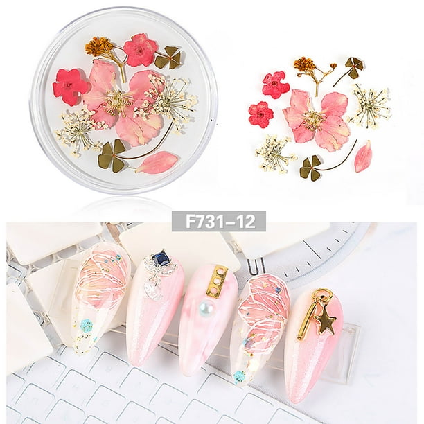 Uñas postizas, regalos para mujeres, decoración de uñas con flores secas, uñas japonesas, encaje 3D inmortal, juego de narcisos, lentejuelas para uñas.