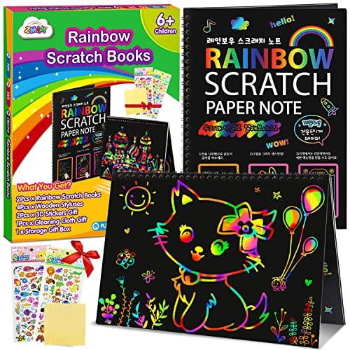 ZMLM Scratch Paper Art Notebooks - Rainbow Scratch Off Art Set for Kids Activity Coloring Book Drawing Pad Black Magic Art Craft Supplies Kits for