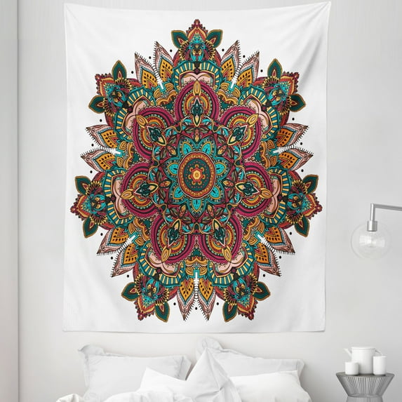 Mandala Tapestry, Mandala Design Unifying Centre Eastern Sign Pattern Print Art, Fabric Wall Hanging Decor for Bedroom Living Room Dorm, 5 Sizes, Multicolor, by Ambesonne