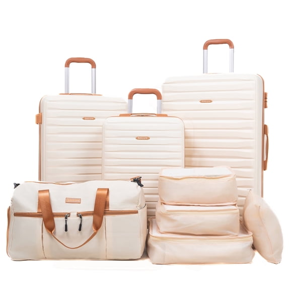 Hardside Luggage Sets 3 Piece, Hardshell Suitcase TSA Lock Spinner Wheel with Travel Duffle Bag and 4 Packing Cube.Beige