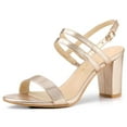thumbnail image 1 of BLISSFUL STEP Women's Open Toe Slingback Chunky Heel Ankle Strap Sandals Rose Gold 8.5, 1 of 7