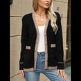thumbnail image 4 of Suéteres Tipo Cárdigan para Mujer, de Larga, Abiertos, con Botones y Bolsillos, para Otoño e Invierno Negro M, 4 of 10
