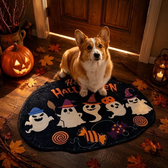 Halloween Bath Rug Ghost Bath Mat Non Slip Water Absorbent Decorative Mat Washable Gothic Bathroom Rug for Halloween Indoor Living Room Bedroom Kitchen Decor