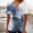 thumbnail image 1 of ICHUANYI Clearance Women's Summer V-Neck Print Casual Loose Top Short Sleeve Button Blouses Tops(Navy, XL) ICHUANYI WER2023081404880, 1 of 5