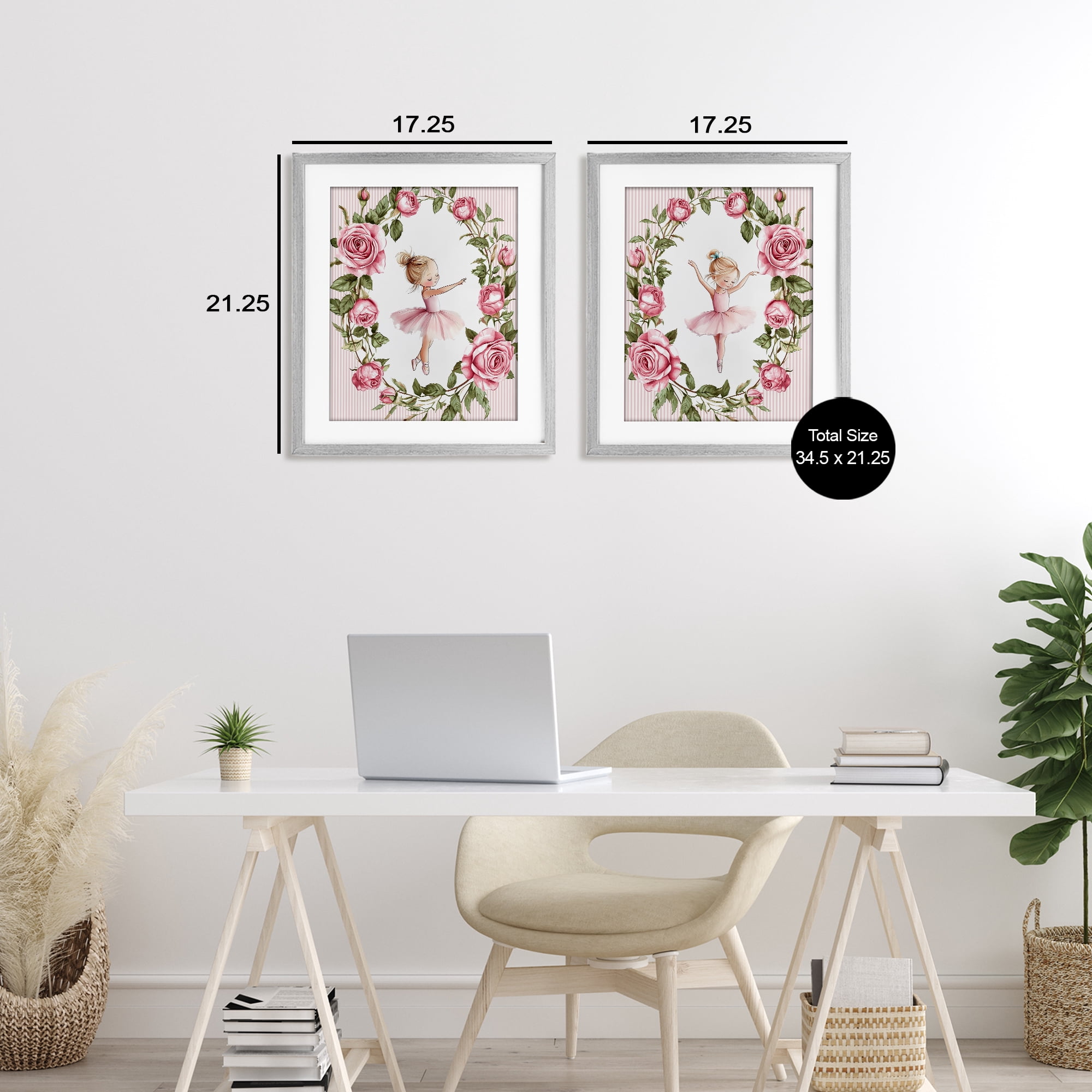 Stupell Industries Little Rose Dancers 2 Piece Gray Framed Print Under Glass Set, design by Christine Simpson Art