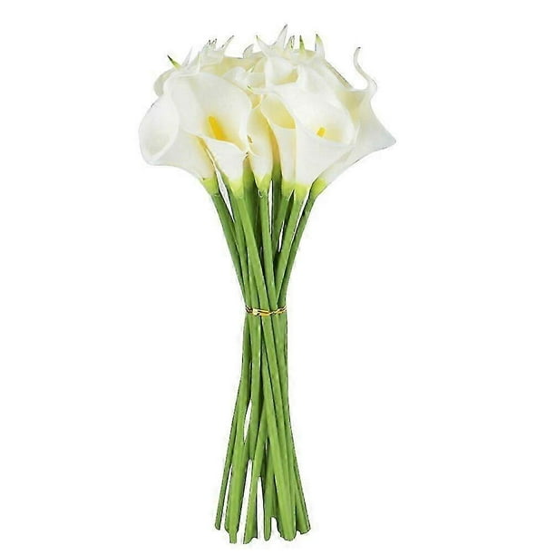 20pcs Artificial Calla Lily Bridal Wedding Bouquet Flowers Real Touch Decorative Bouquet (White)