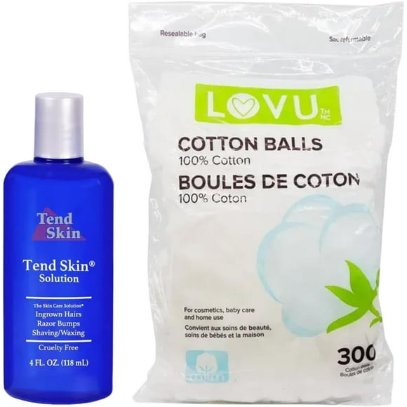 Smooth Skincare After Shave Bundle: Tend Skin Solution Razor Relief (4oz) & Spectra Lovu Cotton Balls (300pcs)