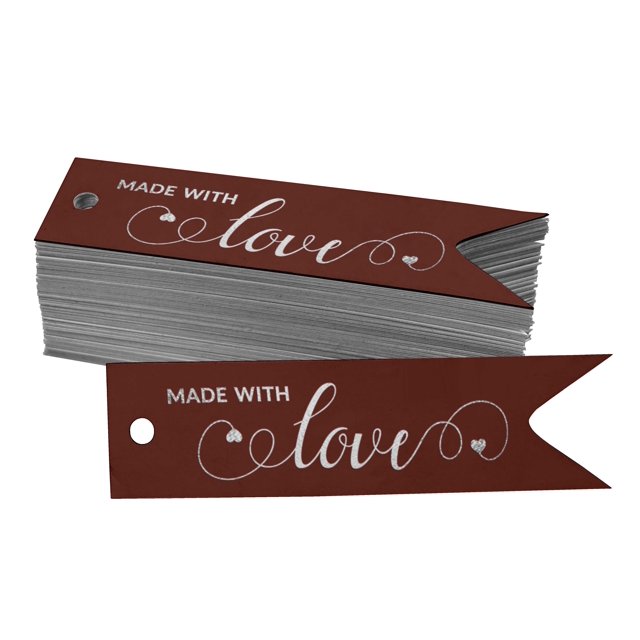 Inkdotpot Pack Of 100 Real Silver Foil Paper Tags Made With Love Text Favor Hang Tags