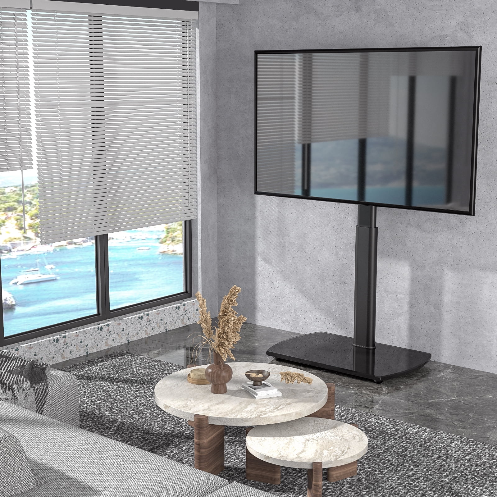 Modern Floor TV Stand Base with Mount for 27 to 65 inch TVs, Black