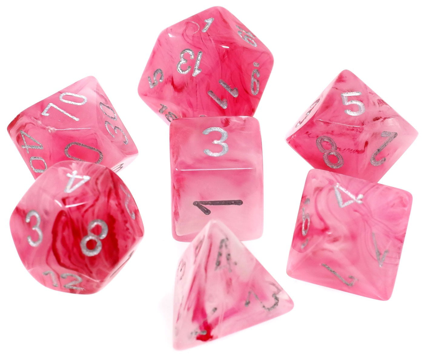 Silver Polyhedral 7-Die Set Chessex Dice Dadi Chessex Borealis Pink w 