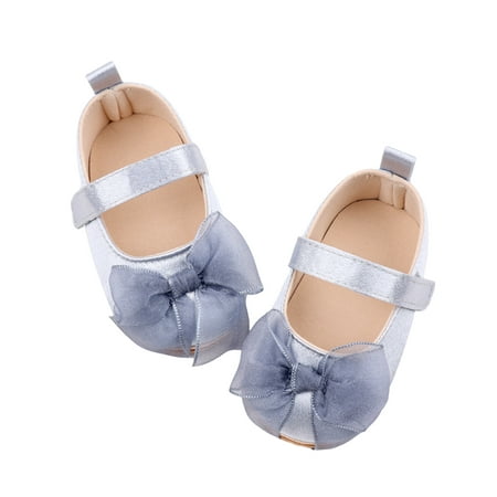 Loliuicca Baby Girls Mary Jane Flats Cute Tulle Bow Princess Shoes Crib Shoes