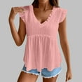 thumbnail image 2 of Timegard Womens Tops Ruffle V Neck Cap Sleeve Ruched Lightweight Tunic Top Casual Solid Color Tee Shirts, 2 of 7