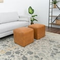 thumbnail image 3 of Lou Mid-Century Modern Design Square Cognac Tan Leather Ottoman, 3 of 4