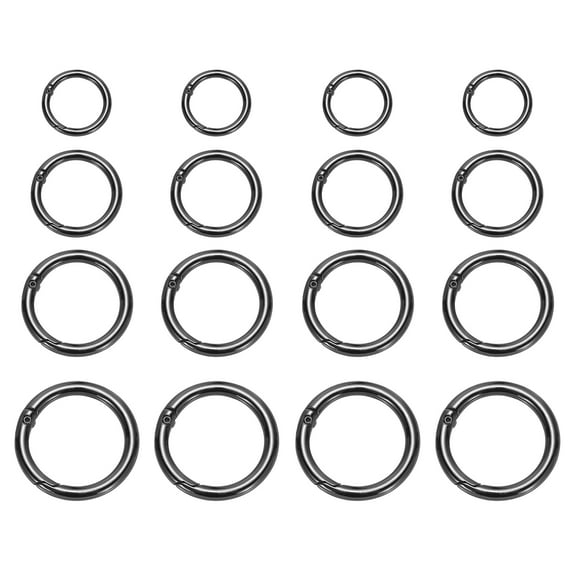 Uxcell Metal Spring O Rings Set Spring Gate O Rings Zinc Alloy Snap Clip Trigger, Black 16 Pcs