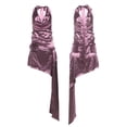 thumbnail image 3 of Gupgi Robe Courte pour Femme Couleur Unie Sans Manches à Col Licou Robes Dos Nu à Nouer Fleur Irrégulière Robe de Soirée, 3 of 9