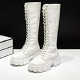 thumbnail image 2 of Knee-High Lace-Up Chunky Sole Boots for Women, Fashionable Thick-Heeled Long Boots, Casual Versatile Footwear for Winter and Fall White,38, 2 of 9