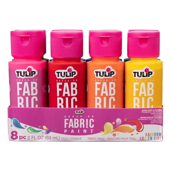 Tulip Brush-On Fabric Paint, Rainbow Colors, 2 fl oz, 8 Pack