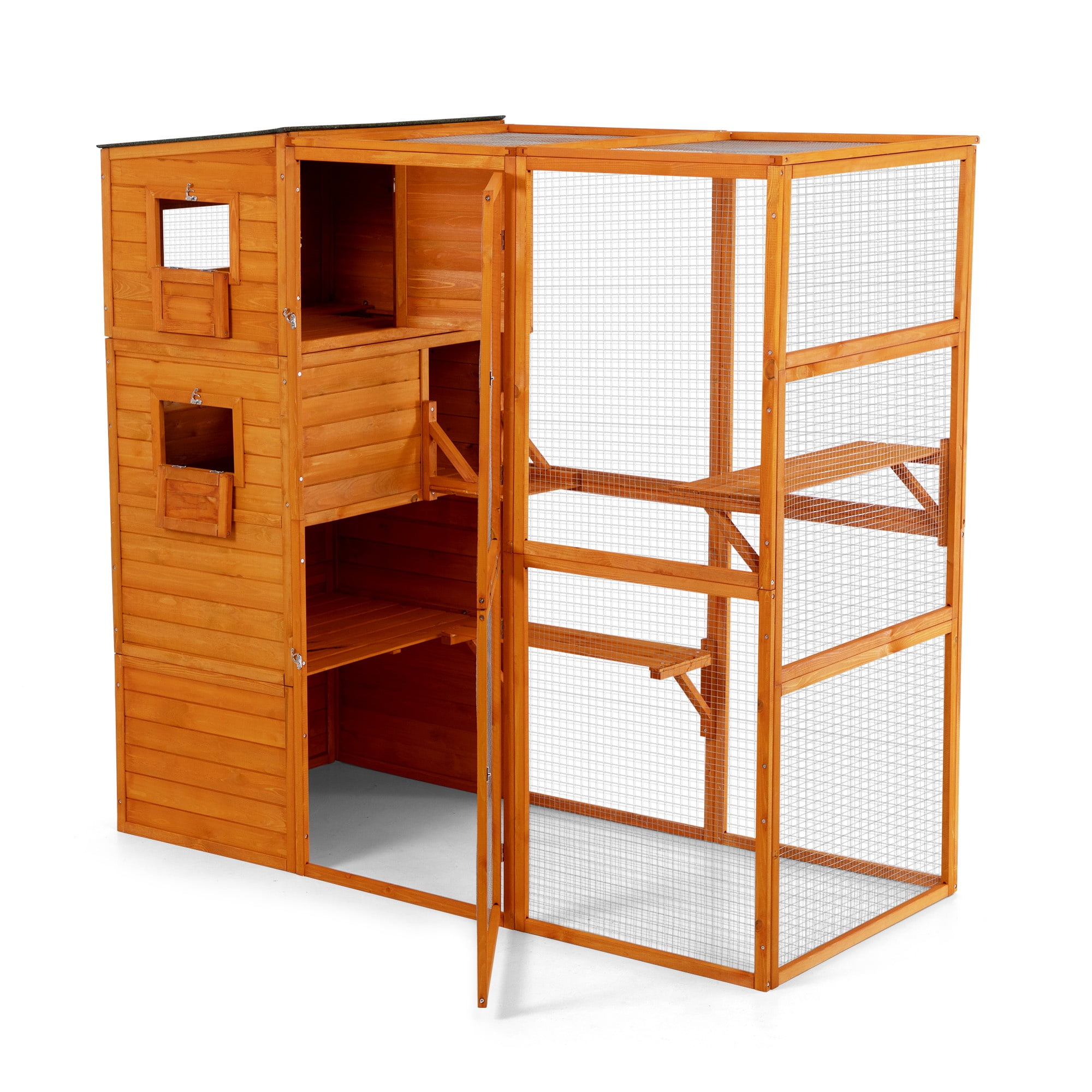 Seizeen Outdoor Cat Shelter, 3-Tier Wooden Kitty House with