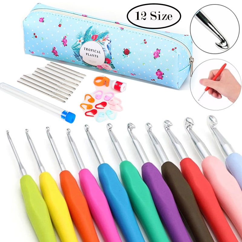 LNKOO 12 Sizes Crochet Hooks Set,2mm(B)-10mm(N) Ergonomic Crochet Hooks with Case for Arthritic Hands,Extra Long Crochet Needles