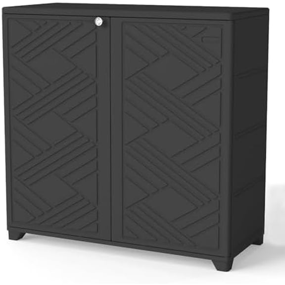 HDPE Indoor Outdoor Storage Cabinet with Floor, IP67 Plastic Storage Cabinet Waterproof, Patio Storage for Patio Cushions, Pool Supplies, Garden Storage Shed for Garden Tools, Trash Can, Black