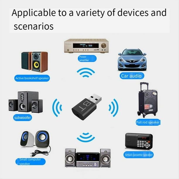 3 Piezas 2 en 1 USB Bluetooth 5.0 Transmisor Receptor de Audio Adaptador USB Bluetooth con Cable de Audio de 3,5 mm Plug And Play