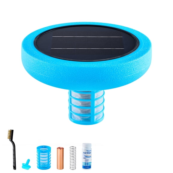 KFFKFF Solar Pool Ionizer, Circular Copper Ionizer for Pools Up to 35,000 Gallons, Floating Water Cleaner and Purifier, Chlorine-Free Solution, Includes Copper Anode, Spring, Brush