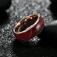 thumbnail image 2 of Tioneer Tungsten Carbide Blue Red Cured Wood Rose Gold Wedding Band Ring Men Women CZ Free 8MM, 2 of 7