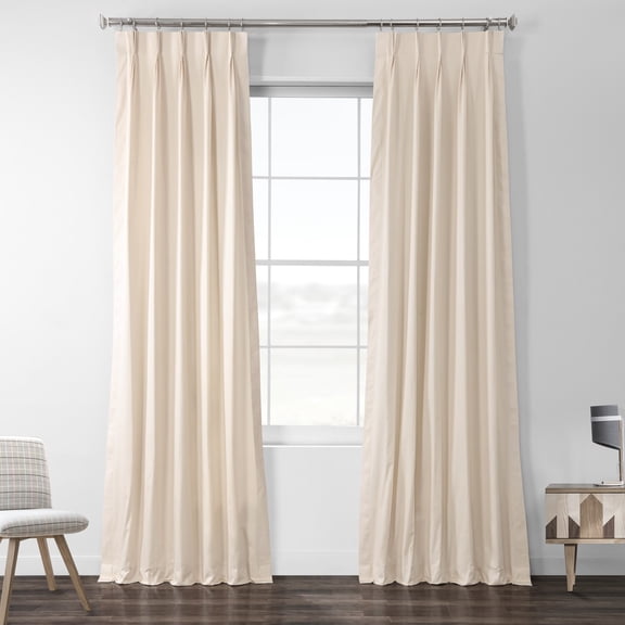 English Cream Solid Cotton Pleated Curtain (1 Panel), English Cream, 25W X 108L