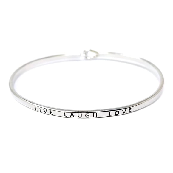 Me Plus Bracelet Inspirant "LIVE LAUGH LOVE" Message Positif Gravé Fin (Argent, Laiton)