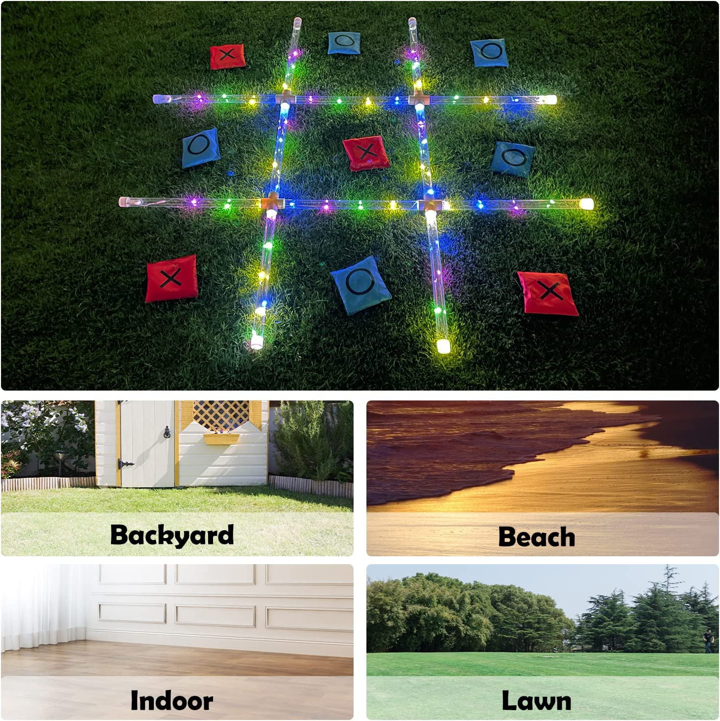 OTTARO Outdoor Games Glow in Dark for Adult and Kids, Giant Tic Tac Toe  Game Set with Light, Premium PVC Framed Yard Game for Famlily, Night Party