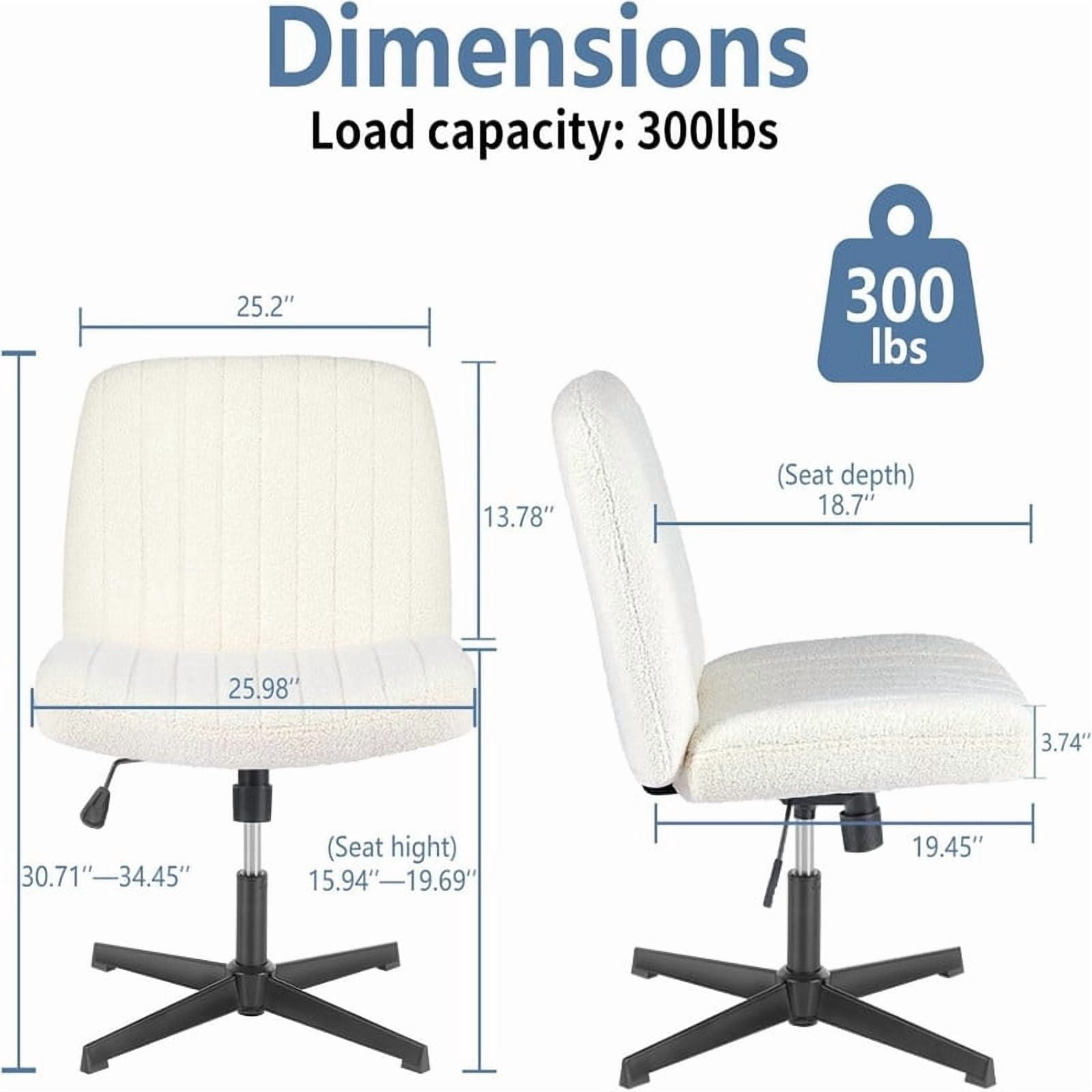 Kelno Teddy Cross Legged Desk Chair Wide Seat Chair Ergonomic Height Adjustable Swivel Office Vanity Chair, Beige
