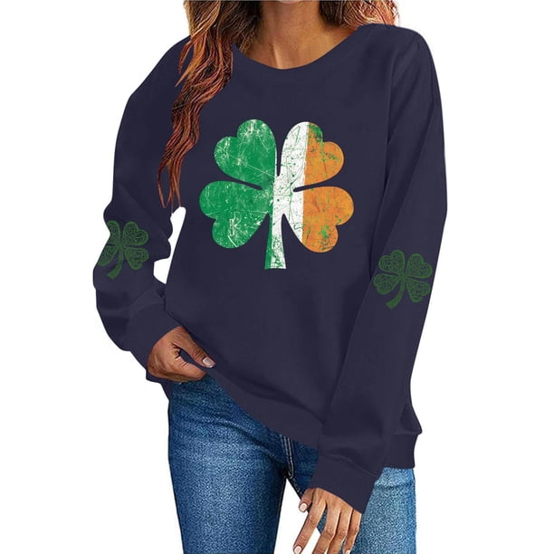 TaTaai Womens St Patricks Day Sweatshirt Long Sleeve Crewneck Casual Pullover Holiday Print Fleece Lined Top Gift