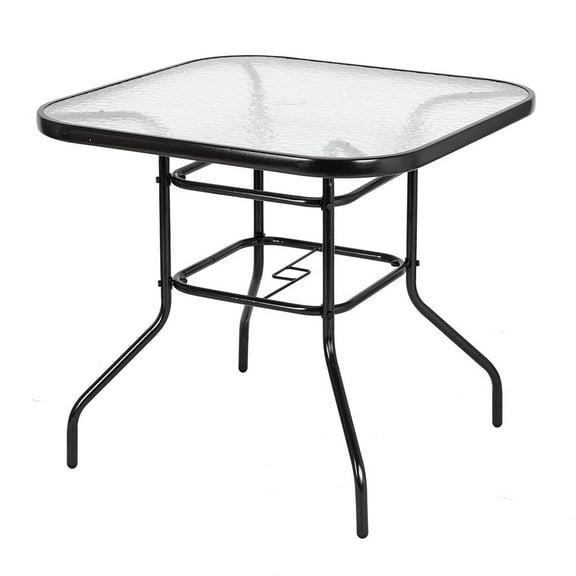 GoDecor 32" x 28" Square Glass Dining Table for Outdoors, Steel Frame, Patio Bistro Table
