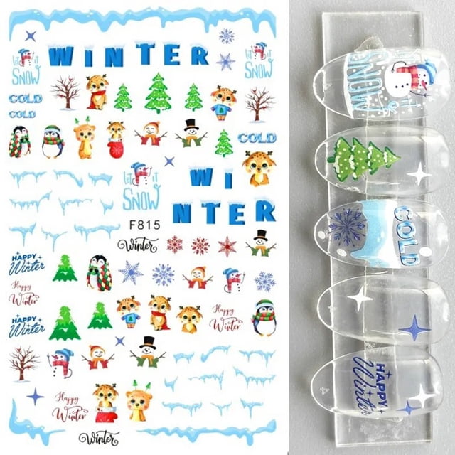Pegatinas de uñas de Navidad para invierno, calcomanías 3D de copos de nieve, alce, Papá Noel, galleta, hombre, lazo, nuevo esmalte de Gel de Navidad, decoración de uñas deslizante, 2023