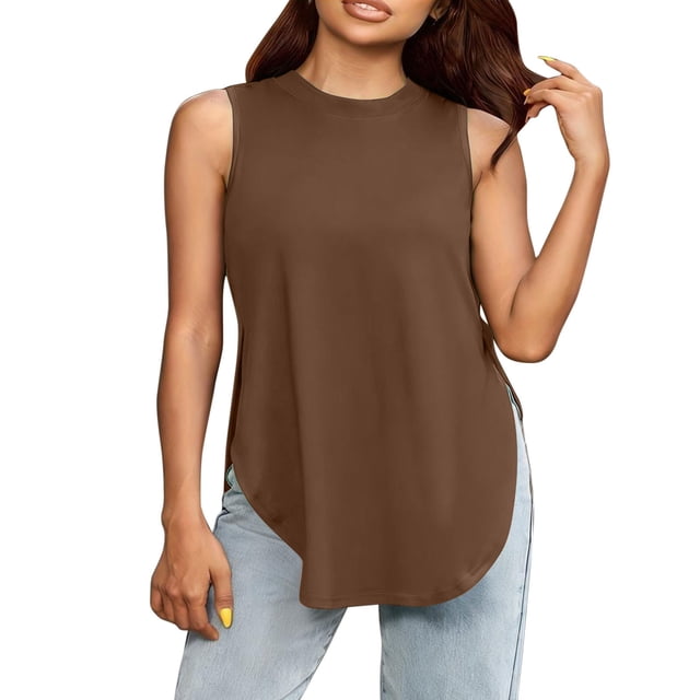Casual Tops Cuello Redondo sin Mangas Base Top para las Mujeres, Moda Tee Ligero Poliéster Suave para el Uso Diario