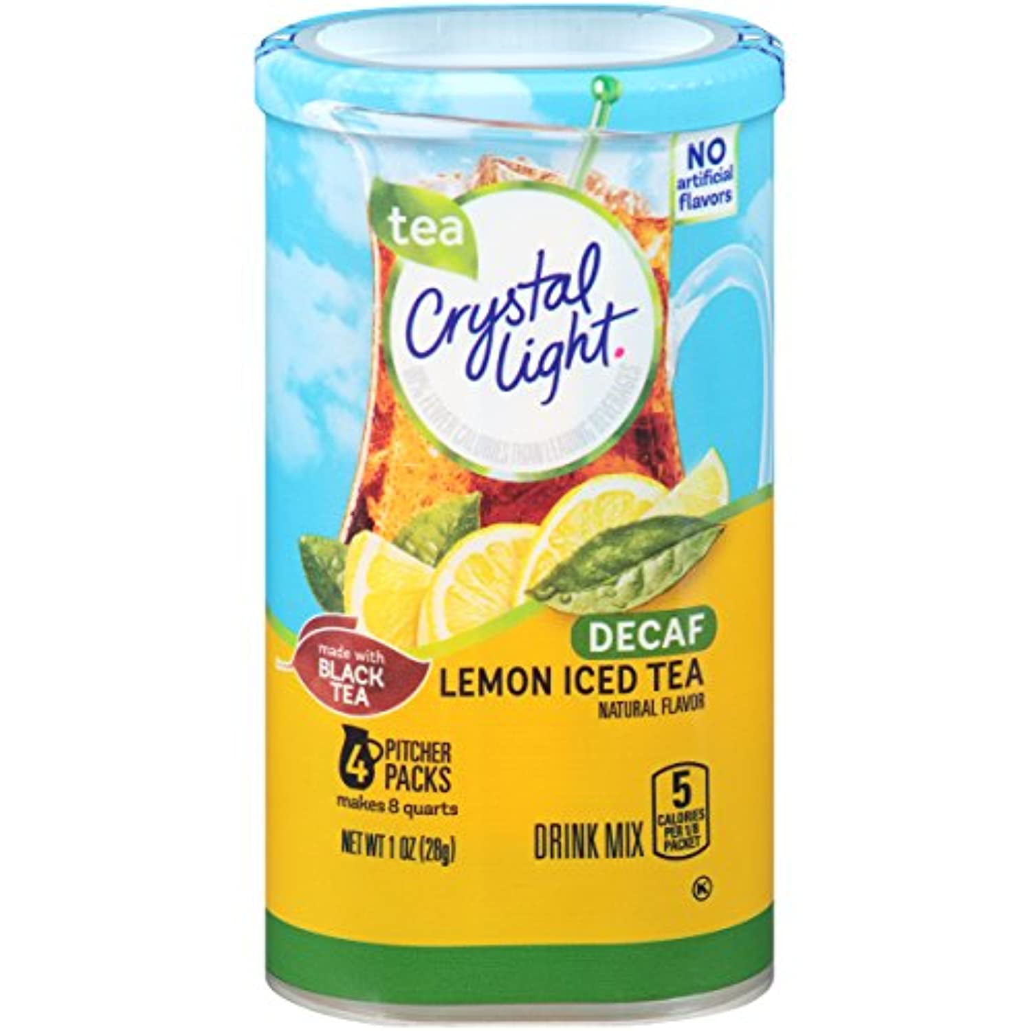 Crystal Light Lemon Decaf Iced Tea Drink Mix (16 Pitcher Packets, 4 Canisters Of 4)