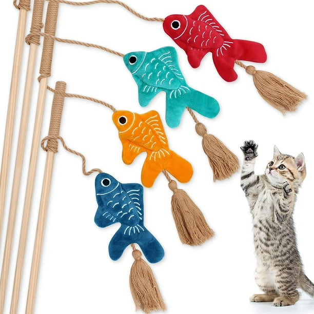 IGUOHAO Goldfishes Cat Wand Catnip Toys with Tassels Kitten Fishes Teaser  Chew Knickknack Interactive Fishing Rod Pillows Catmint Plush Kitty  Plaything Gift Ideas Set of 4 