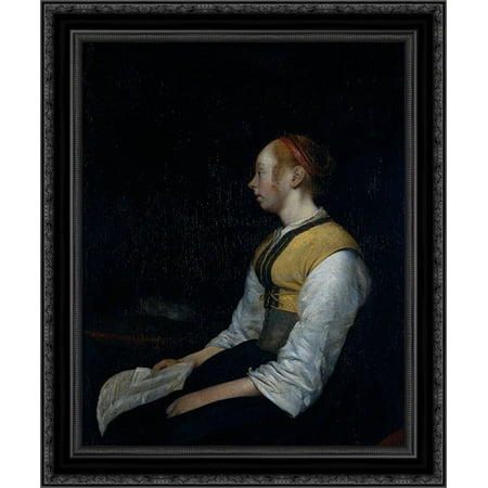 Girl in Peasant Costume. Probably Gesina, the Painter's Half'Sister 20x23 Black Ornate Wood Framed Canvas Art by Borch, Gerard