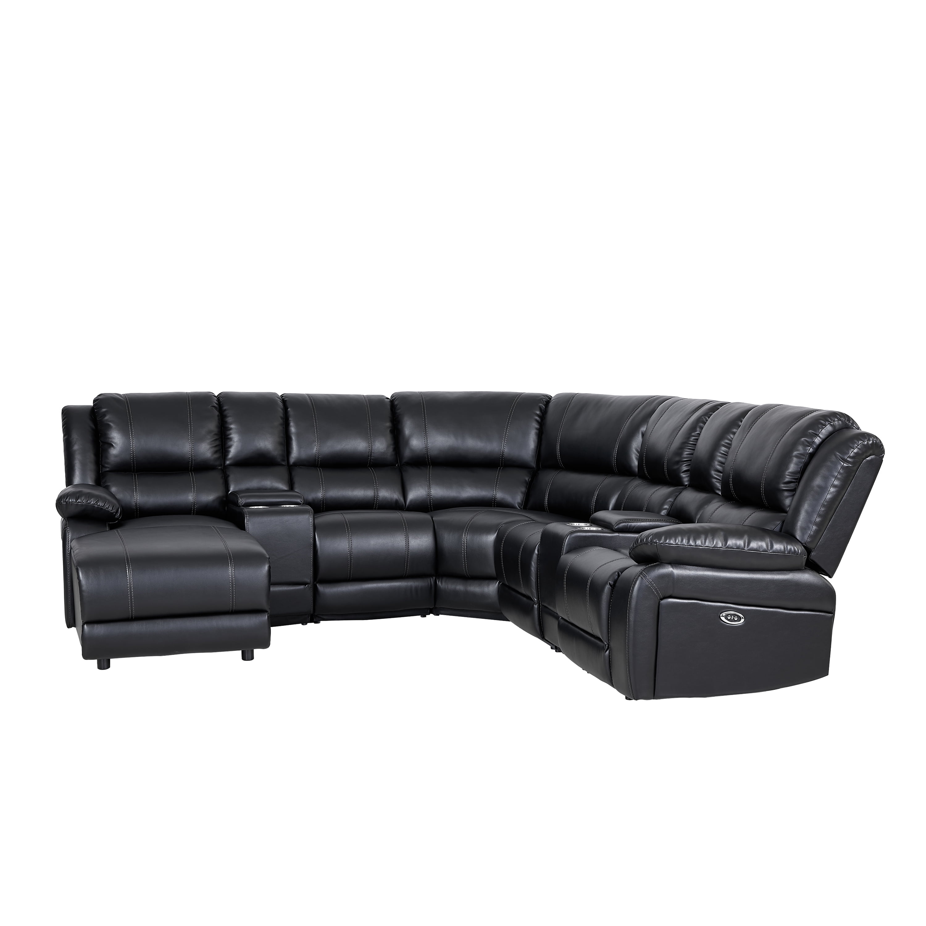 AC Pacific 7 Piece Traditional Dacron Fiber Reclining Living Room Set Black