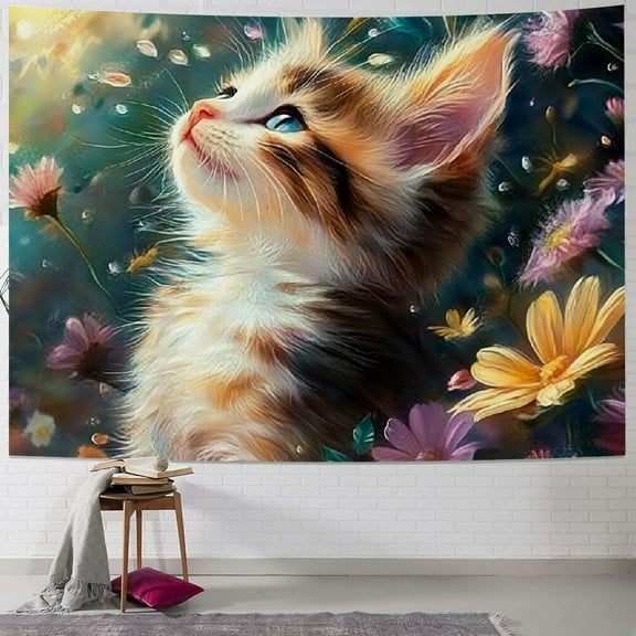Patifu Cute Cat Tapestry Wall Hanging Unique Style Graphic Tapestries Home Wall Decor for Living Room Bedroom Apartment Farmhouse Dorm 40x30inch