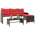 thumbnail image 2 of vidaXL Garden Sofa with Table and Cushions L-Shaped Brown Poly Rattan, 2 of 5