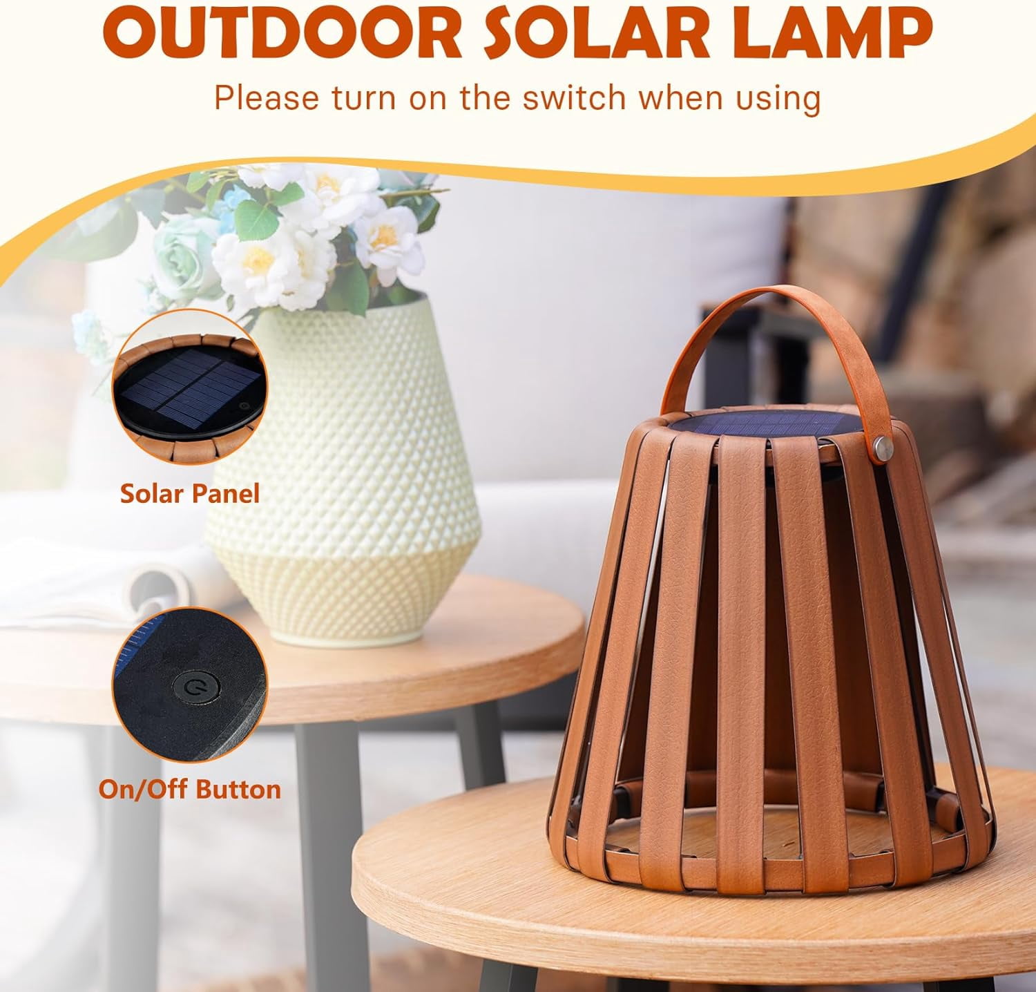 GRANDPATIO  Outdoor 2-Pack Landscape Solar LED Lanterns, Floor Decor Lamps, Solar Powered Decor Lights with Waterproof Faux Leather for Porch, Patio, Garden