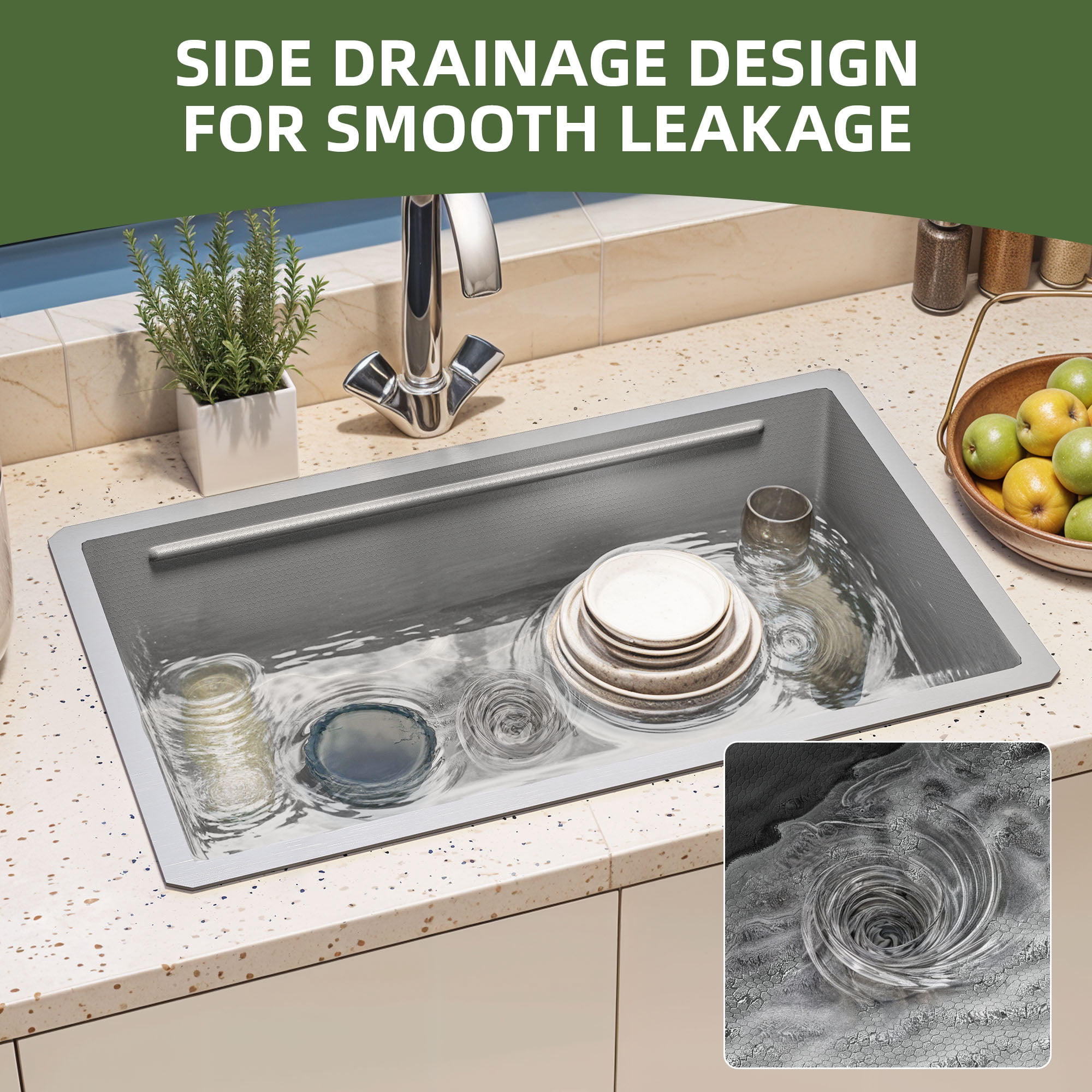 Uforic 32" Undermount Kitchen Sink Workstation, 304 Stainless Steel, Single Bowl, Honeycomb, Silver