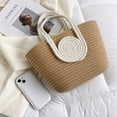 thumbnail image 4 of Bolso de playa tejido informal para mujer de verano para vacaciones (blanco + caqui), 4 of 8