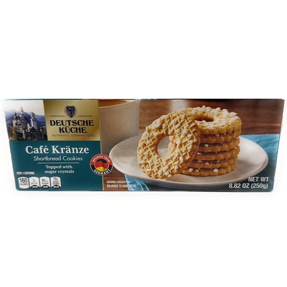 Deutsche Kuche Cafe Kranze Shortbread Cookies Topped with Sugar Crystals, 1 Box, 8.82 oz