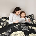 thumbnail image 4 of Homewish Dark Halloween Skeleton Full Size Comforter Sets,Vintage Rose Pattern Bedding Comforter Set,Black Cream,Black Reversible,3pcs,1 Comforter and 2 Pillowcases, 4 of 7